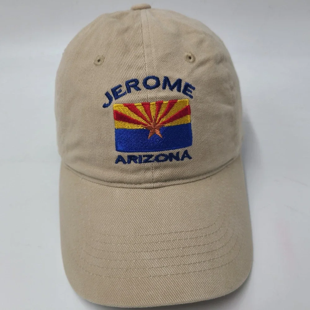 Vintage Jerome Arizona Hat Strapback Beige State Flag Logo Casual Travel Dad Men